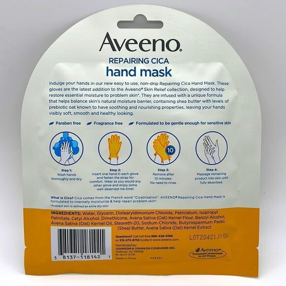 NWT Aveeno Repairing CICA Hand Mask, Oat & Shea Butter - 2 Gloves - Picture 3 of 3